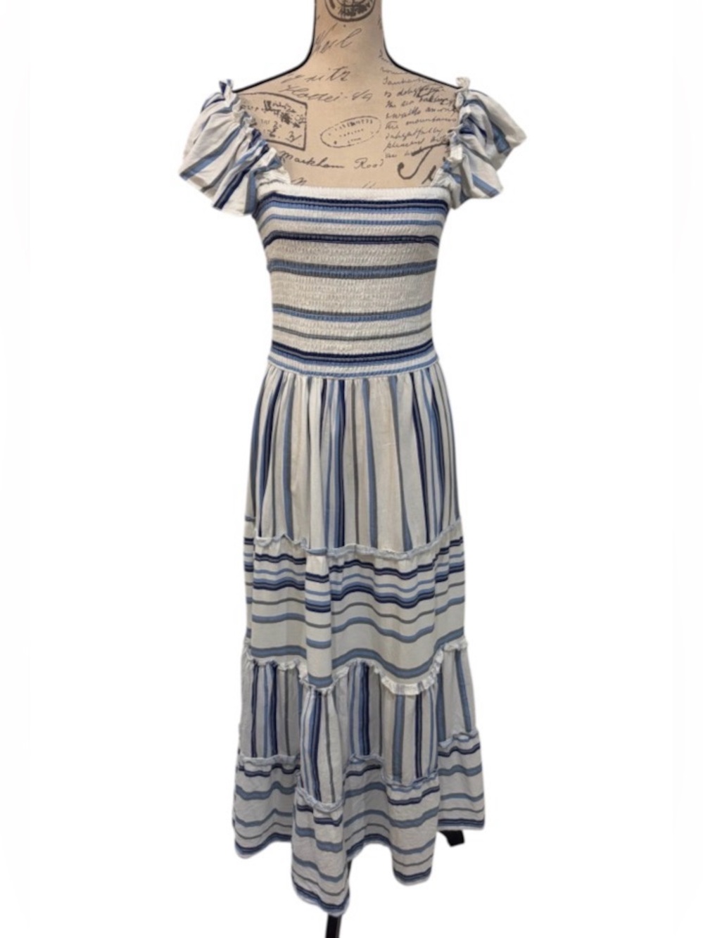 Girl Soul blue, white & gray striped cotton maxi dress 🤍💙